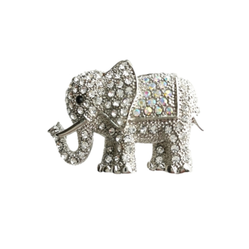 Clear Crystal Elephant Brooch Pin New